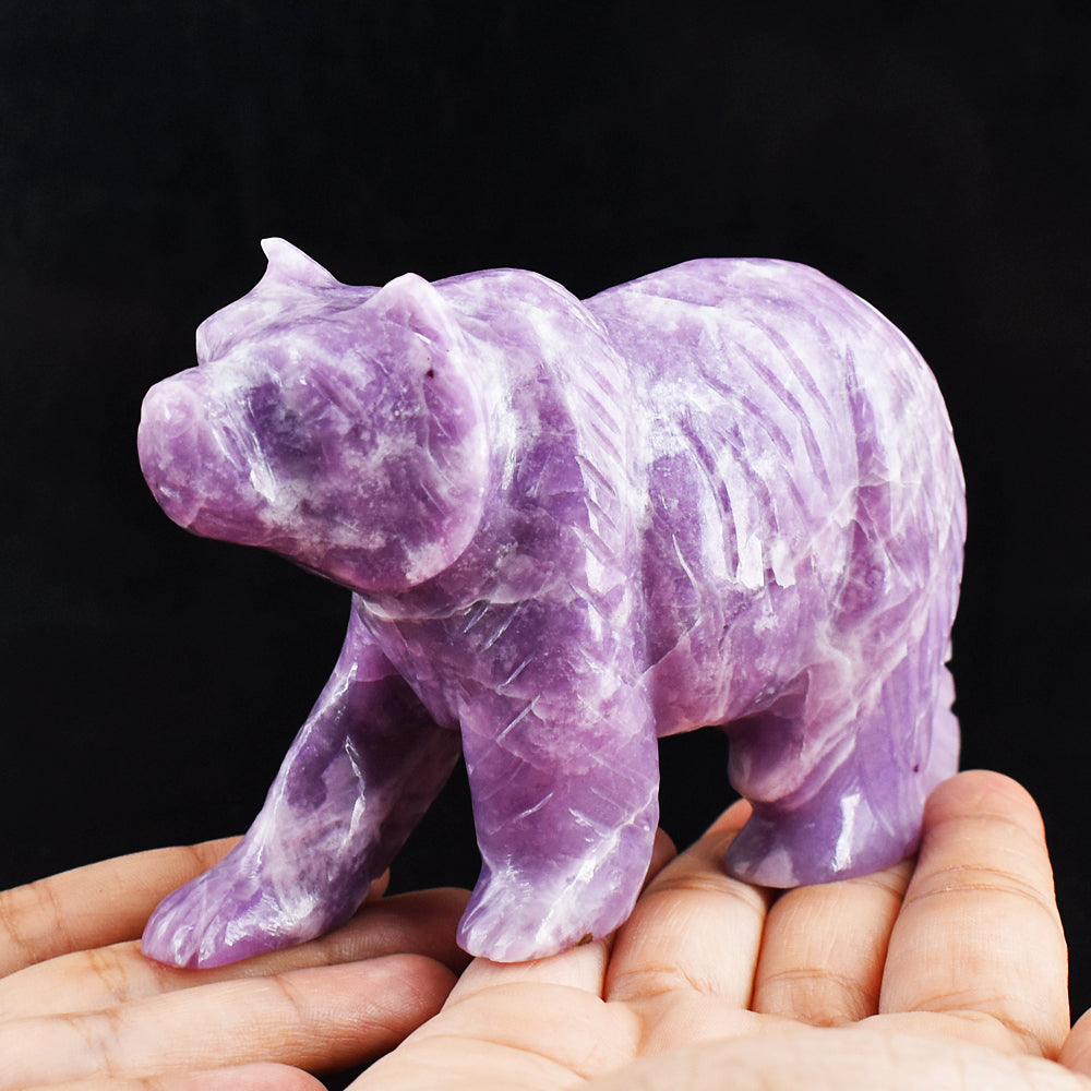 Exclusive 2413.00 Carats Genuine Lepidolite Hand Carved Crystal Gemstone Carving Bear