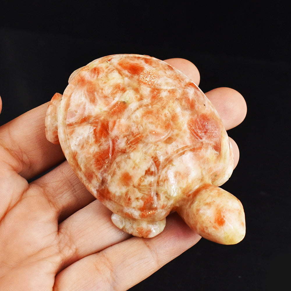 Amazing 522.00 Carats  Genuine Sunstone  Hand Carved Crystal  Gemstone Turtle Carving