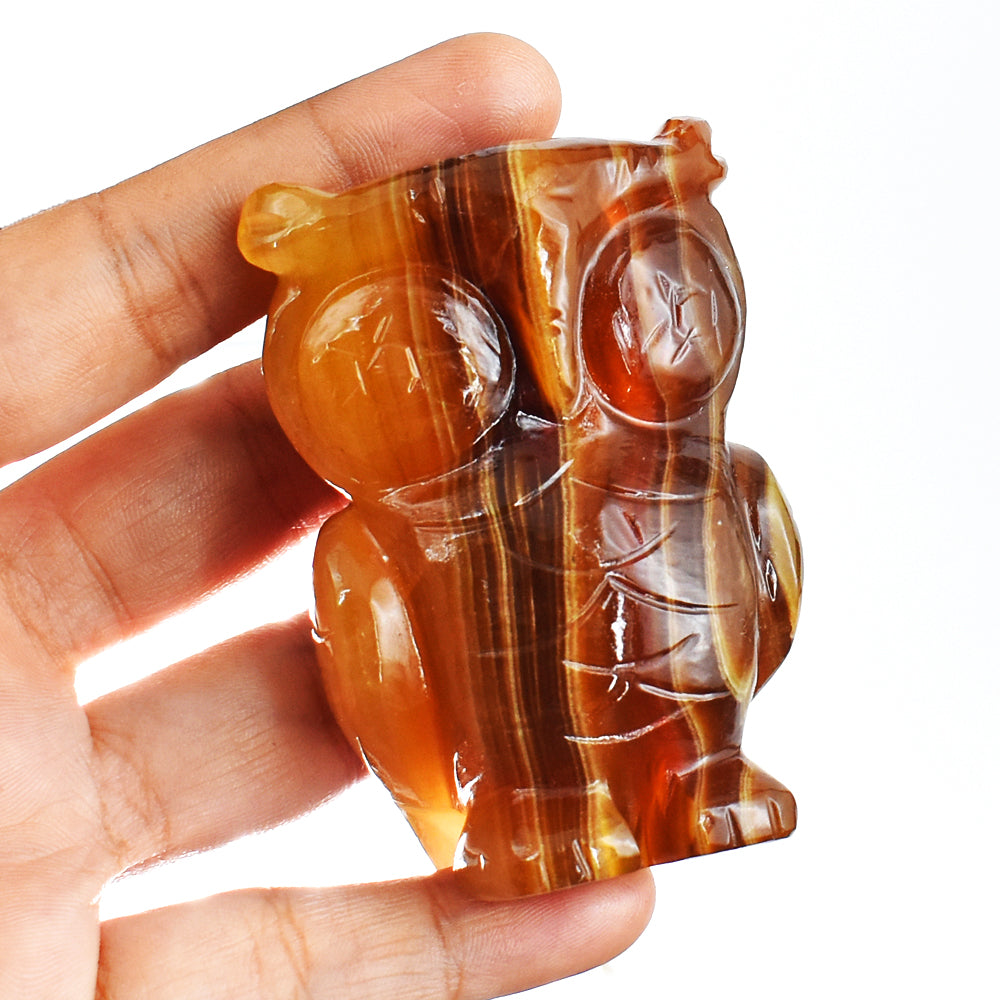 Beautiful 862.00 Carats Genuine  Multicolor Fluorite Hand Carved Crystal Gemstone Owl Carving