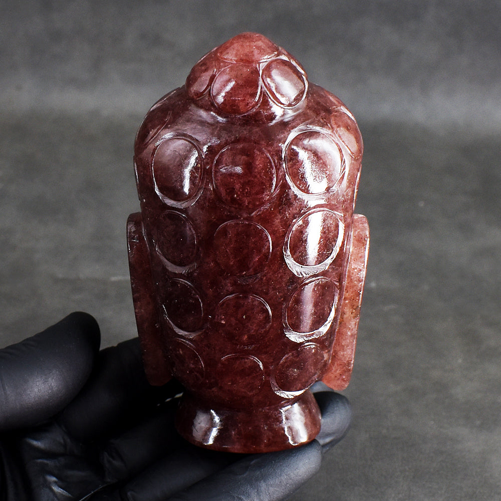Natural 2118.00 Cts Genuine Strawberry Quartz Hand Carved Buddha Head Crystal Gemstone Carving