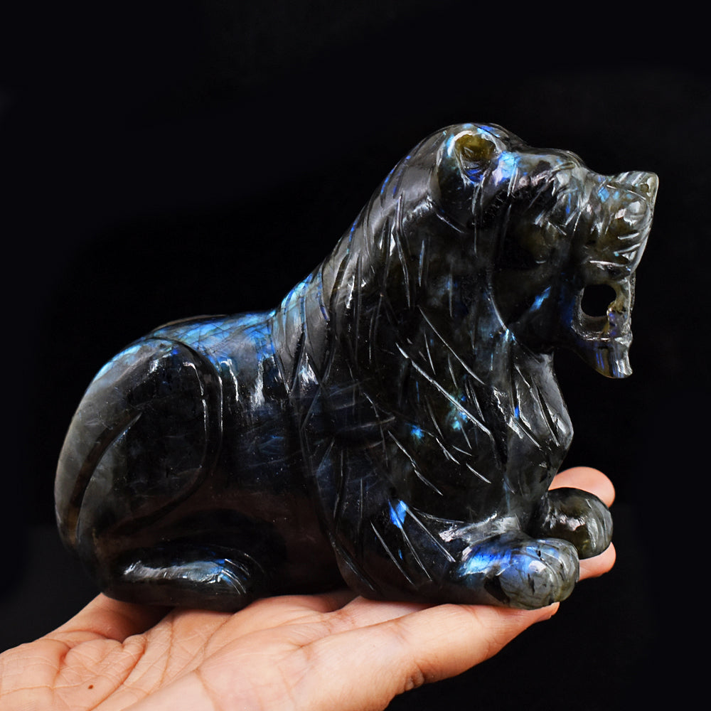 Blue Flash Labradorite  3411.00 Cts Genuine Hand Carved  Crystal Gemstone Lion Carving