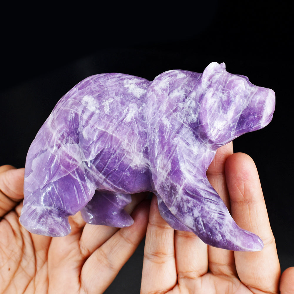 Exclusive 2413.00 Carats Genuine Lepidolite Hand Carved Crystal Gemstone Carving Bear