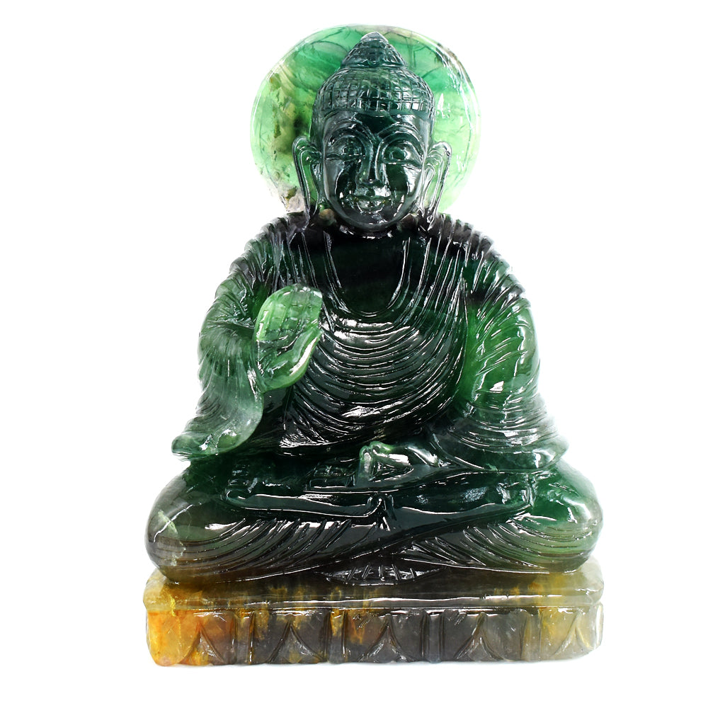 Artisian 7372.00 Cts Genuine Multicolor Fluorite Hand Carved Crystal Gemstone Buddha Statue Carving