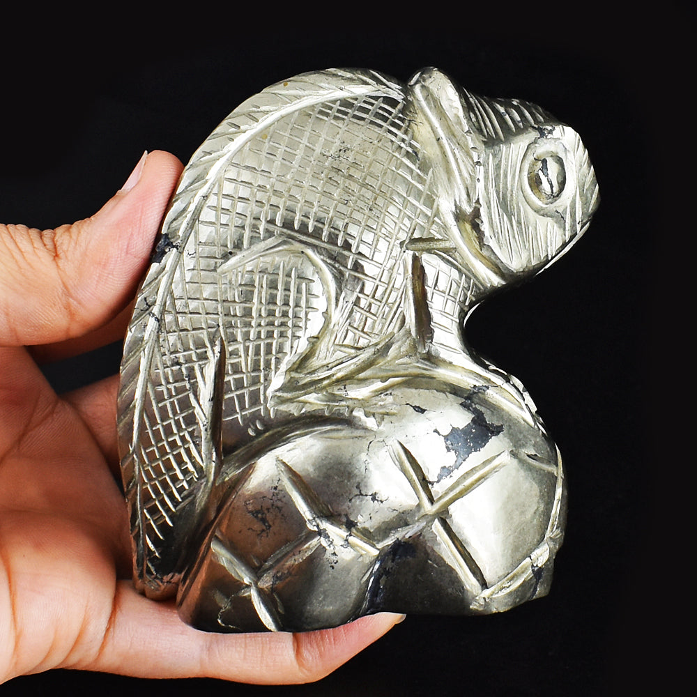 Craftsmen  4856.00 Cts Genuine Pyrite Hand Carved Crystal Gemstone Chameleon Carving
