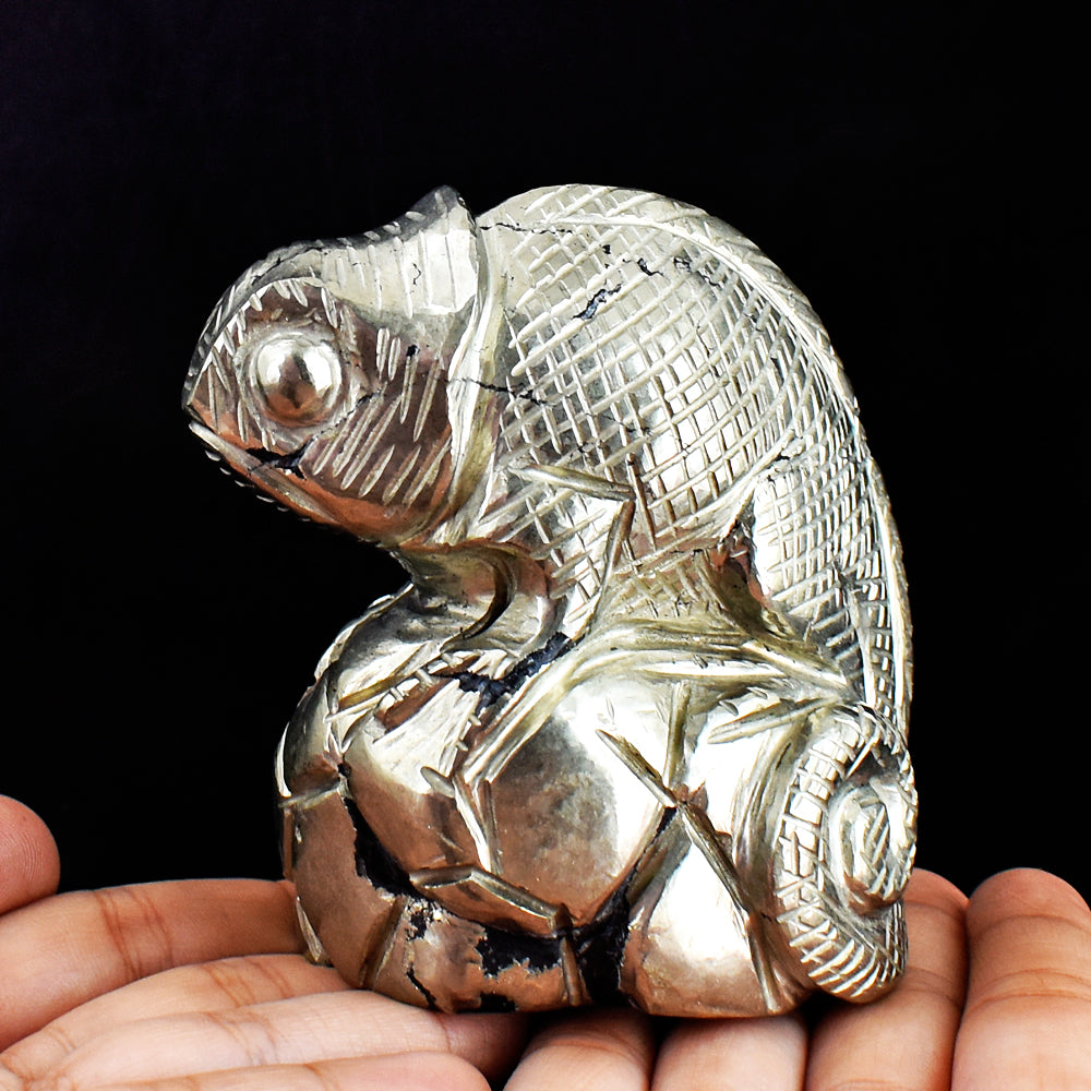 Craftsmen  4856.00 Cts Genuine Pyrite Hand Carved Crystal Gemstone Chameleon Carving