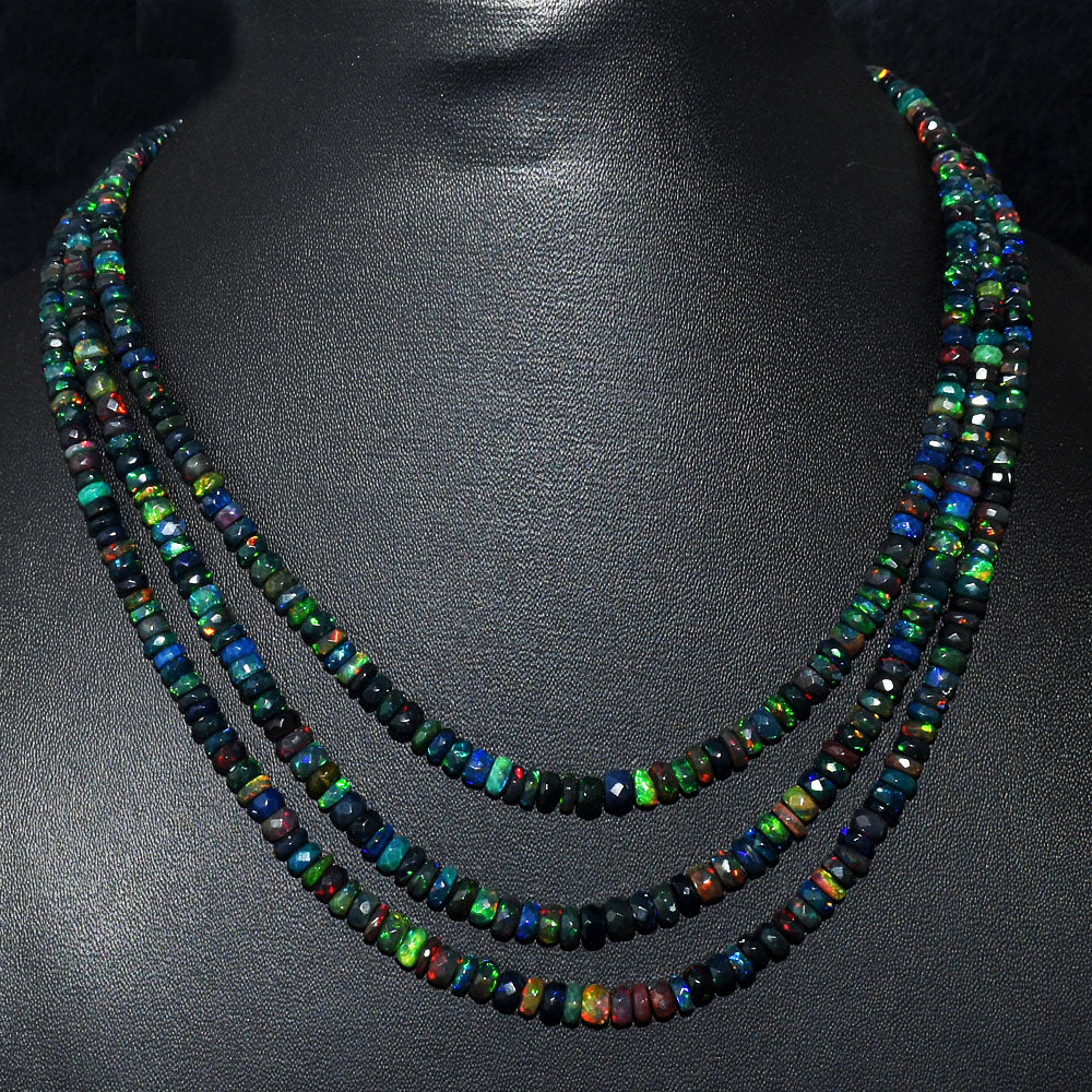 Mega Sale - 100% Fabulous  157.00 Cts Genuine Ethiopian Opal Faceted Beads Necklace