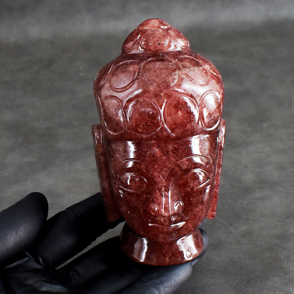 Natural 2118.00 Cts Genuine Strawberry Quartz Hand Carved Buddha Head Crystal Gemstone Carving