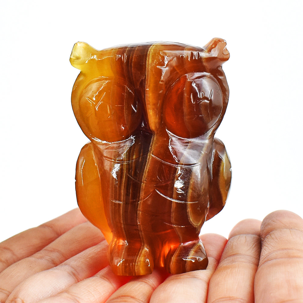 Beautiful 862.00 Carats Genuine  Multicolor Fluorite Hand Carved Crystal Gemstone Owl Carving
