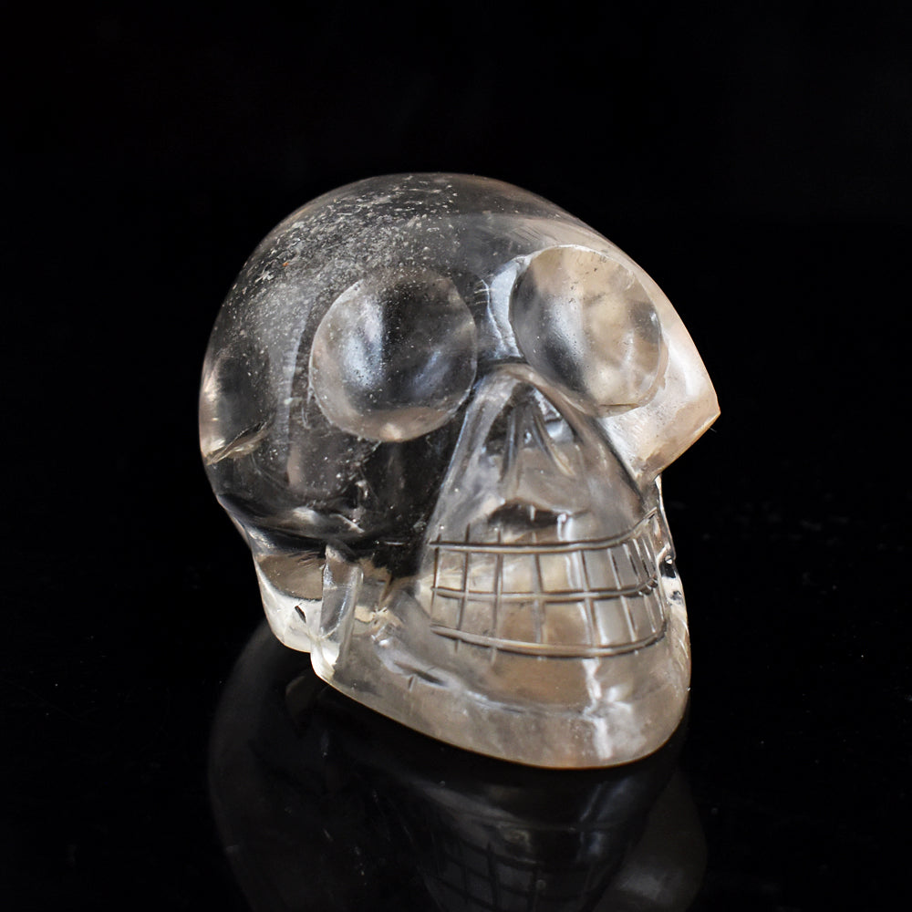 Amazing 696.00 Cts Genuine White Quartz Hand Carved Crystal Genuine Skull Gemstone Carving