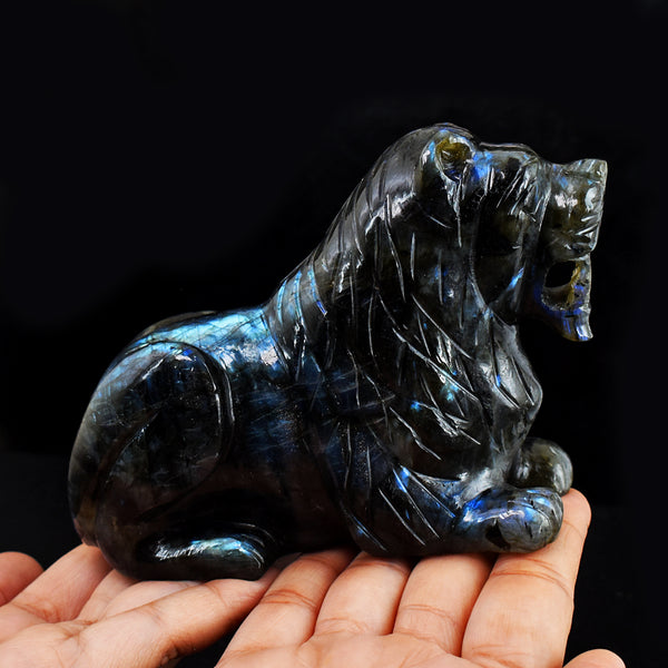 Blue Flash Labradorite  3411.00 Cts Genuine Hand Carved  Crystal Gemstone Lion Carving