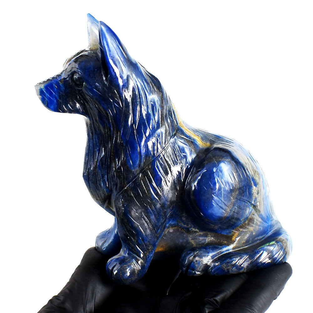Natural 2391.00 Cts Genuine Blue Lapis Lazuli Crystal Hand Carved Wolf  Gemstone Carving