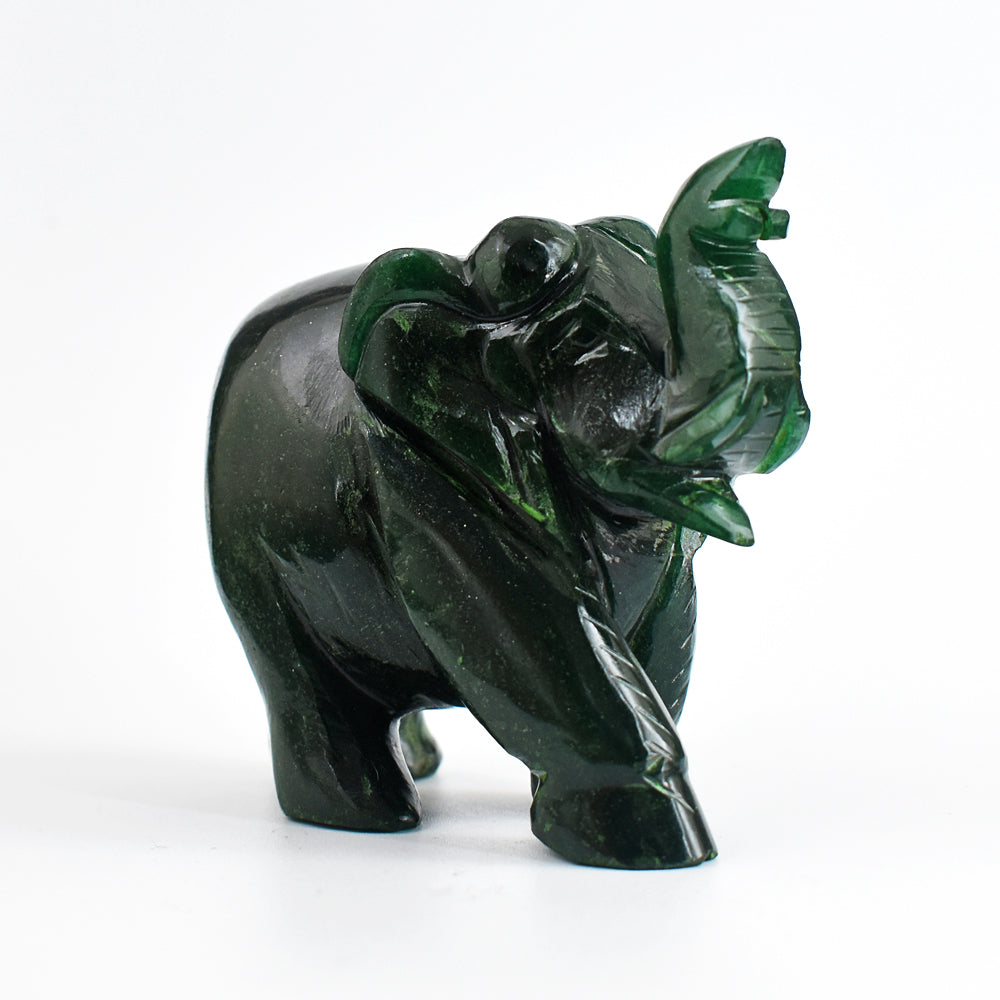 Craftsmen 1650.00 Cts Genuine Green Jade Hand Carved Crystal Gemstone Elephant Carving