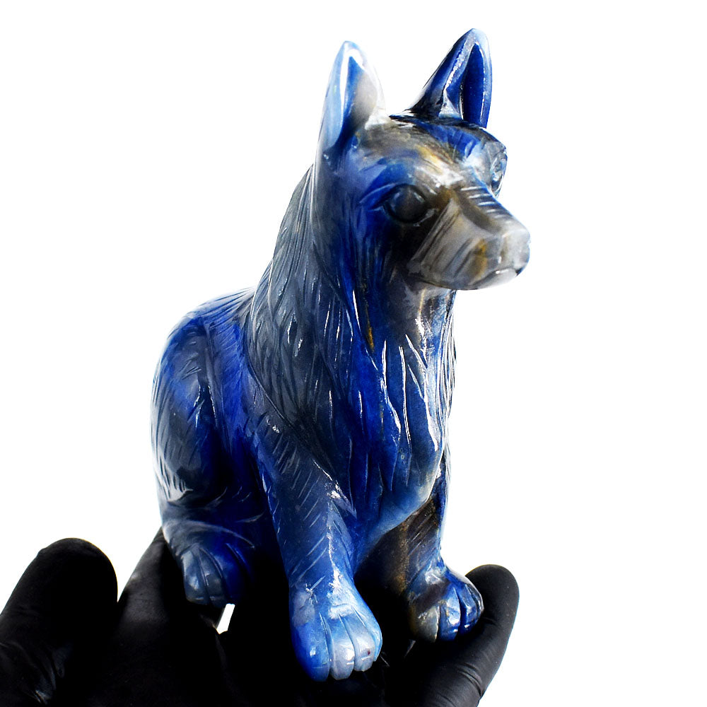 Natural 2391.00 Cts Genuine Blue Lapis Lazuli Crystal Hand Carved Wolf  Gemstone Carving