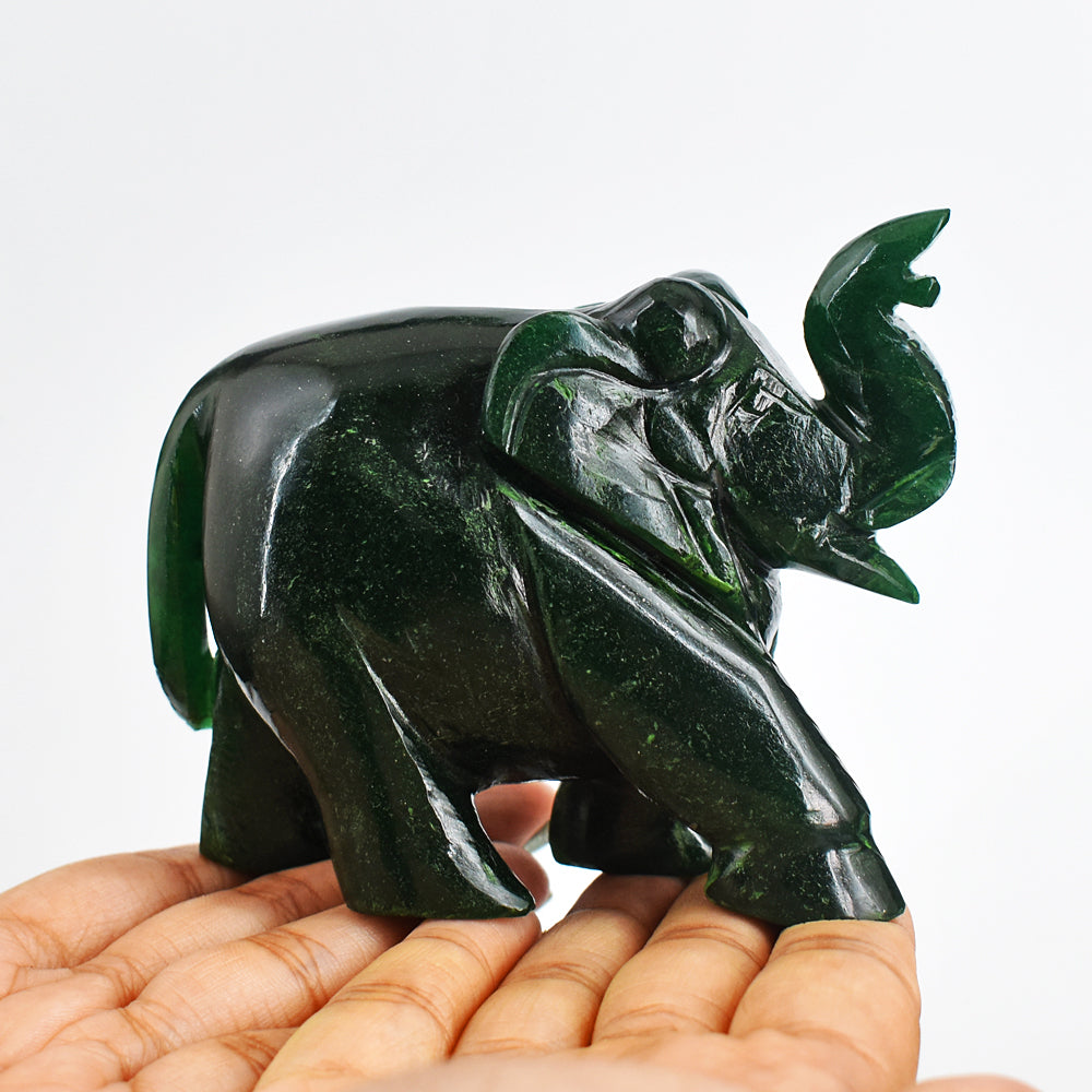 Craftsmen 1650.00 Cts Genuine Green Jade Hand Carved Crystal Gemstone Elephant Carving