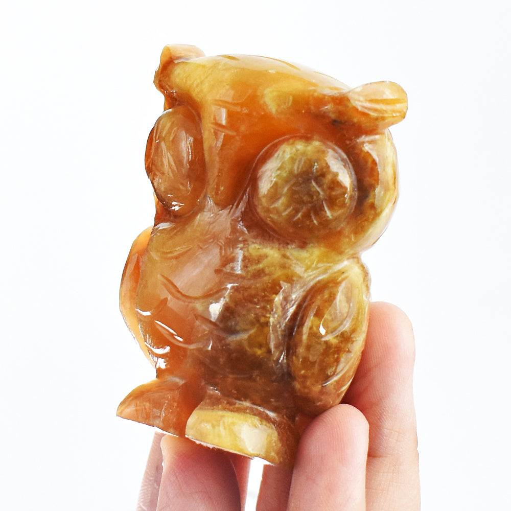 Exclusive 714.00 Cts Genuine  Multicolor Fluorite Hand Carved Crystal  Gemstone Owl Carving