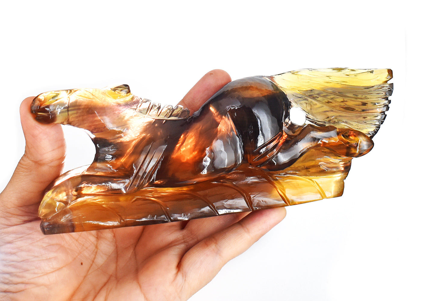 Amazing 2325.00 Carats Genuine Multicolor Fluorite  Hand Carved Horse Gemstone Carving