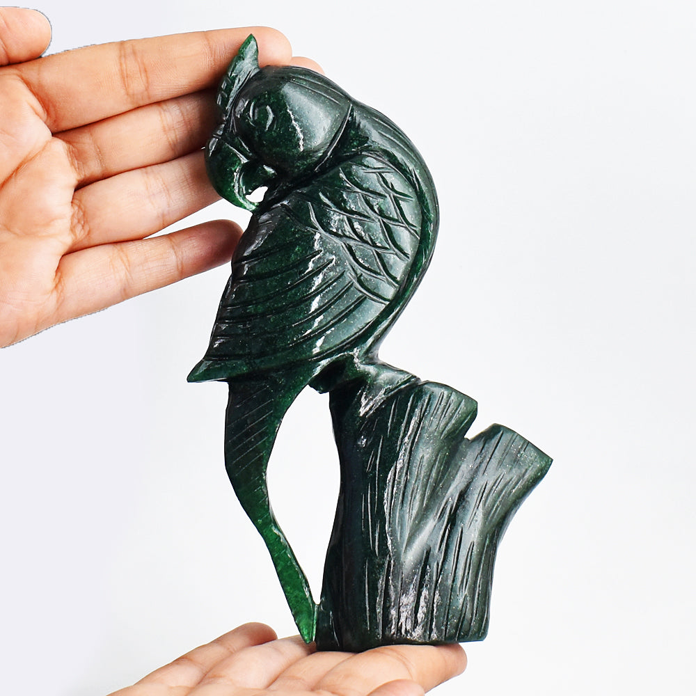 Designed 2170.00 Carats Genuine Green Jade Hand Carved Crystal Parrot Gemstone  Carving