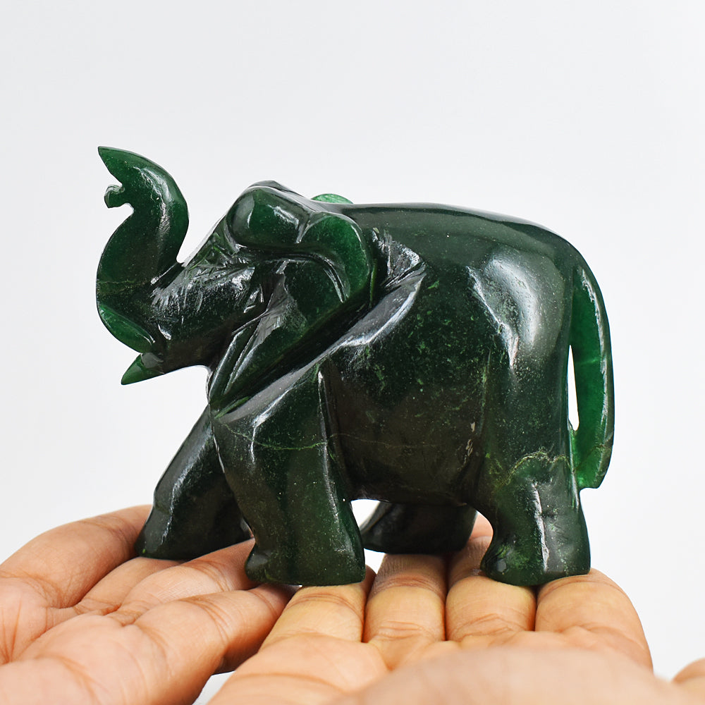 Craftsmen 1650.00 Cts Genuine Green Jade Hand Carved Crystal Gemstone Elephant Carving