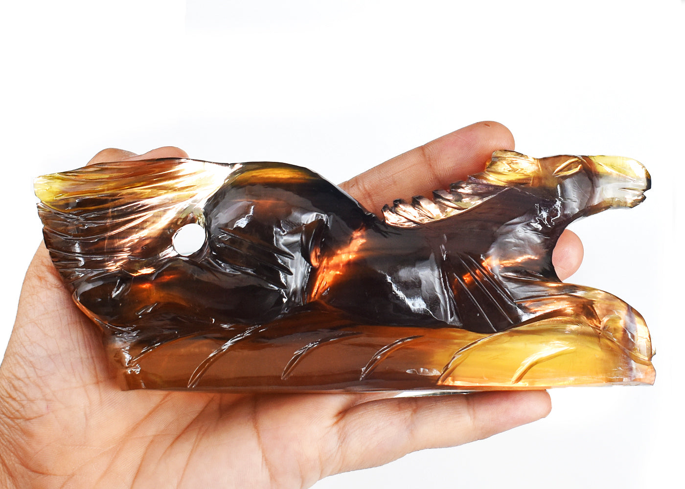 Amazing 2325.00 Carats Genuine Multicolor Fluorite  Hand Carved Horse Gemstone Carving