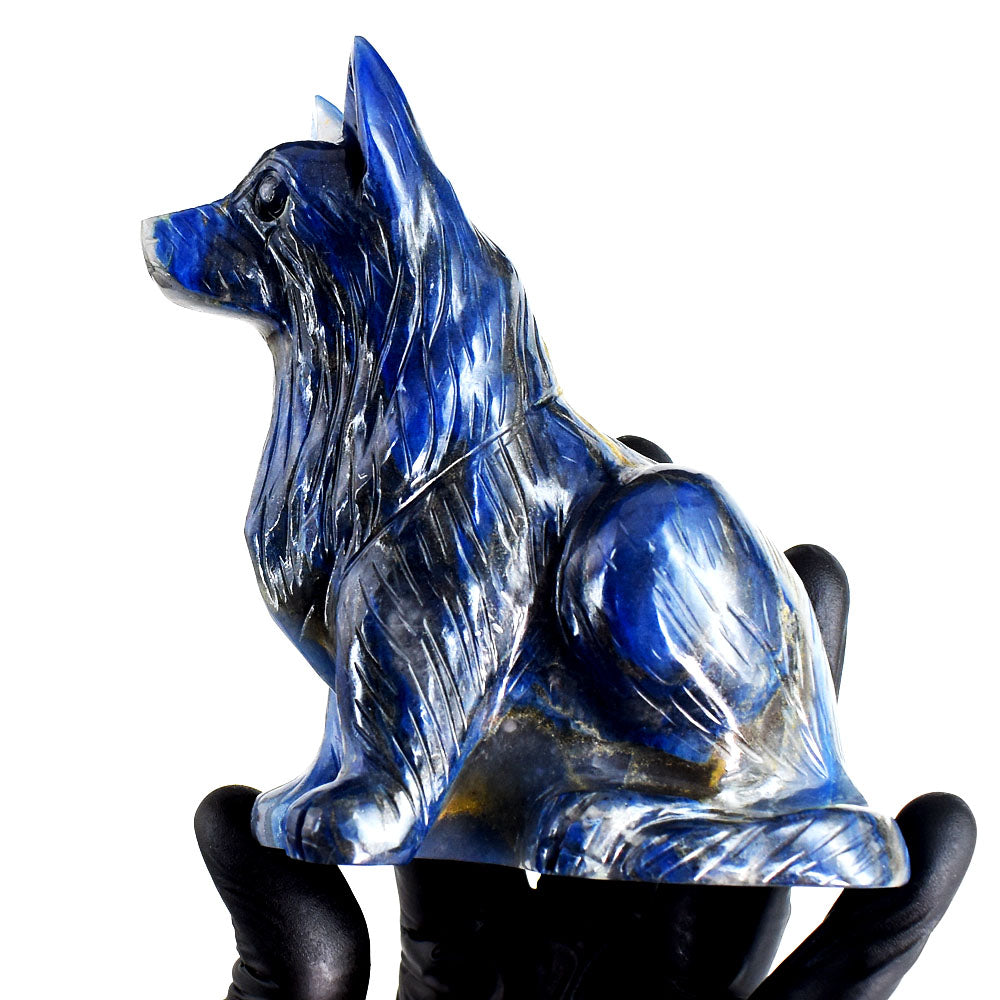 Natural 2391.00 Cts Genuine Blue Lapis Lazuli Crystal Hand Carved Wolf  Gemstone Carving