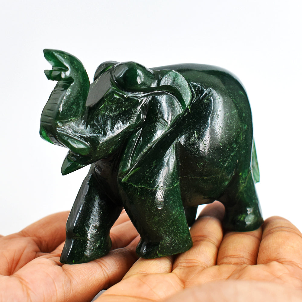 Craftsmen 1650.00 Cts Genuine Green Jade Hand Carved Crystal Gemstone Elephant Carving