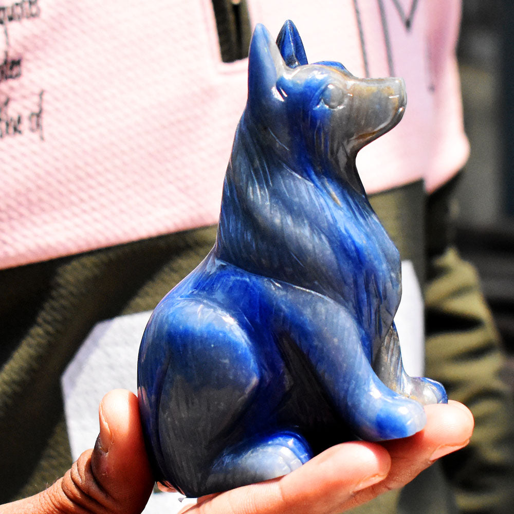Natural 2391.00 Cts Genuine Blue Lapis Lazuli Crystal Hand Carved Wolf  Gemstone Carving