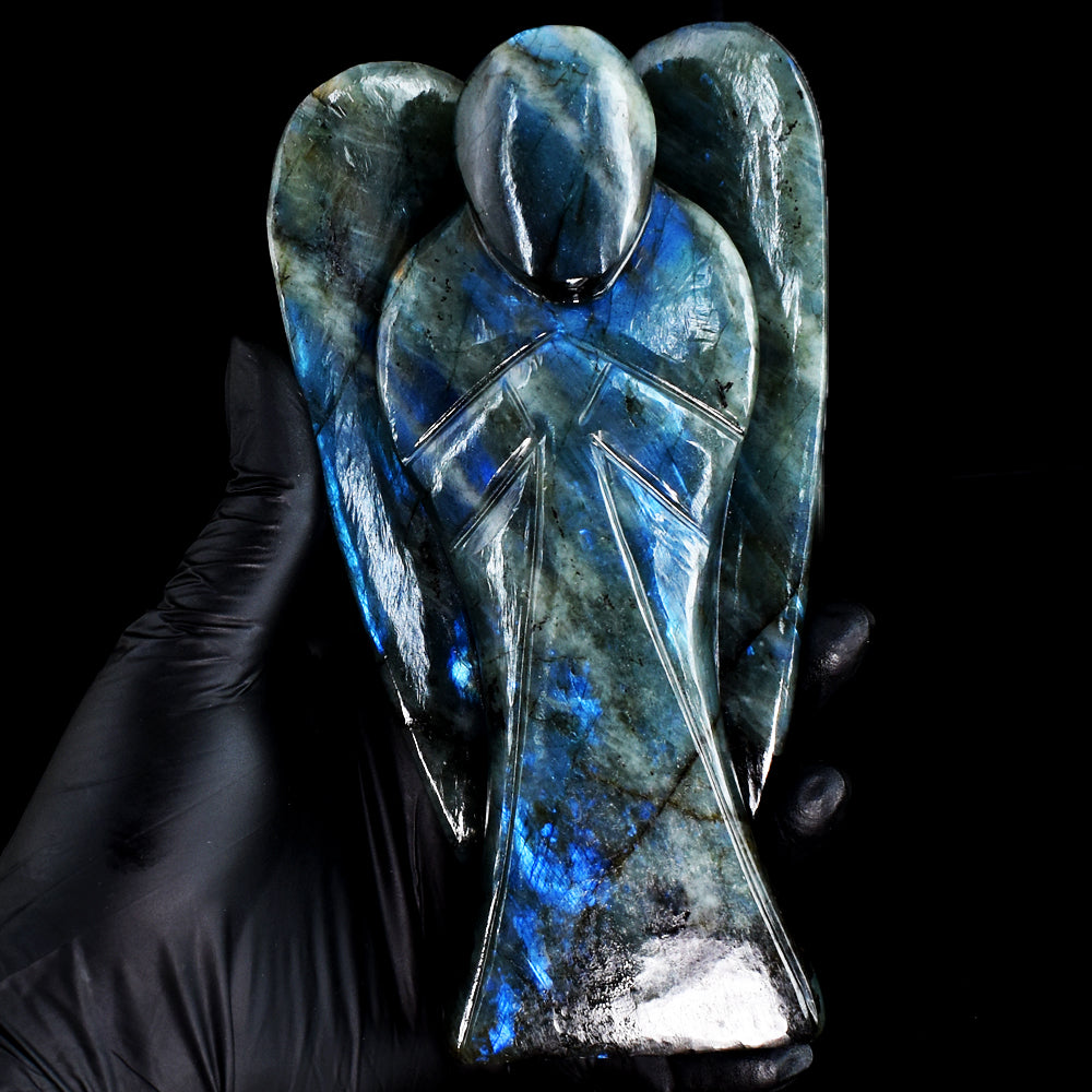 Awesome 3189.00 Cts Genuine Blue Flash Labradorite Hand Carved Gemstone Healing Praying Angel