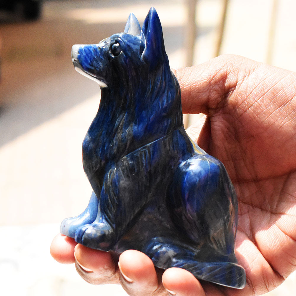 Natural 2391.00 Cts Genuine Blue Lapis Lazuli Crystal Hand Carved Wolf  Gemstone Carving