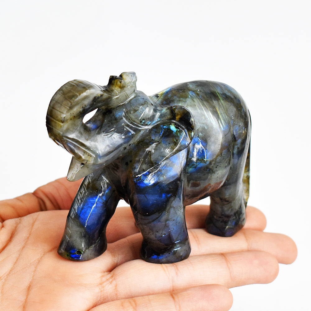 Blue Flash  Labradorite  1185.00 Cts Genuine  Hand Carved  Crystal Gemstone Carving Elephant