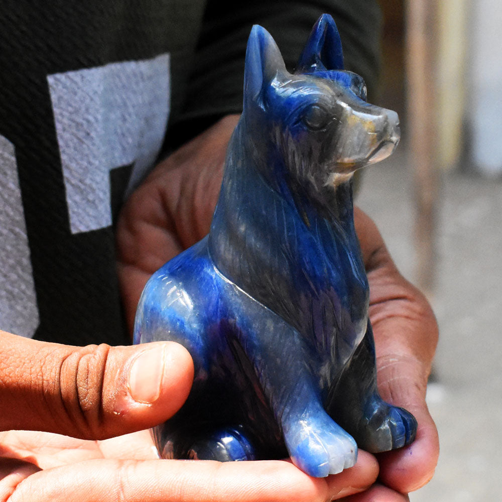 Natural 2391.00 Cts Genuine Blue Lapis Lazuli Crystal Hand Carved Wolf  Gemstone Carving