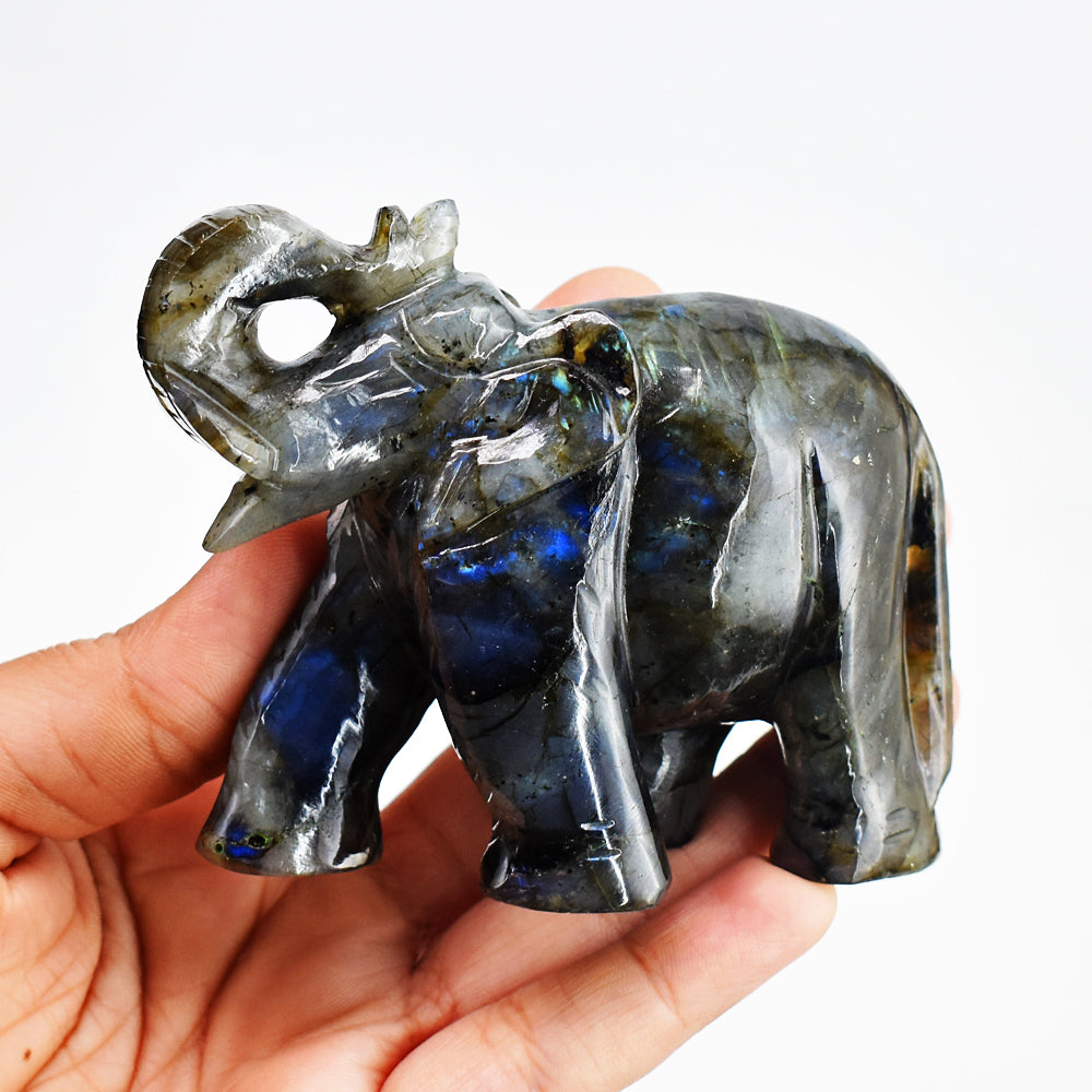 Blue Flash  Labradorite  1185.00 Cts Genuine  Hand Carved  Crystal Gemstone Carving Elephant