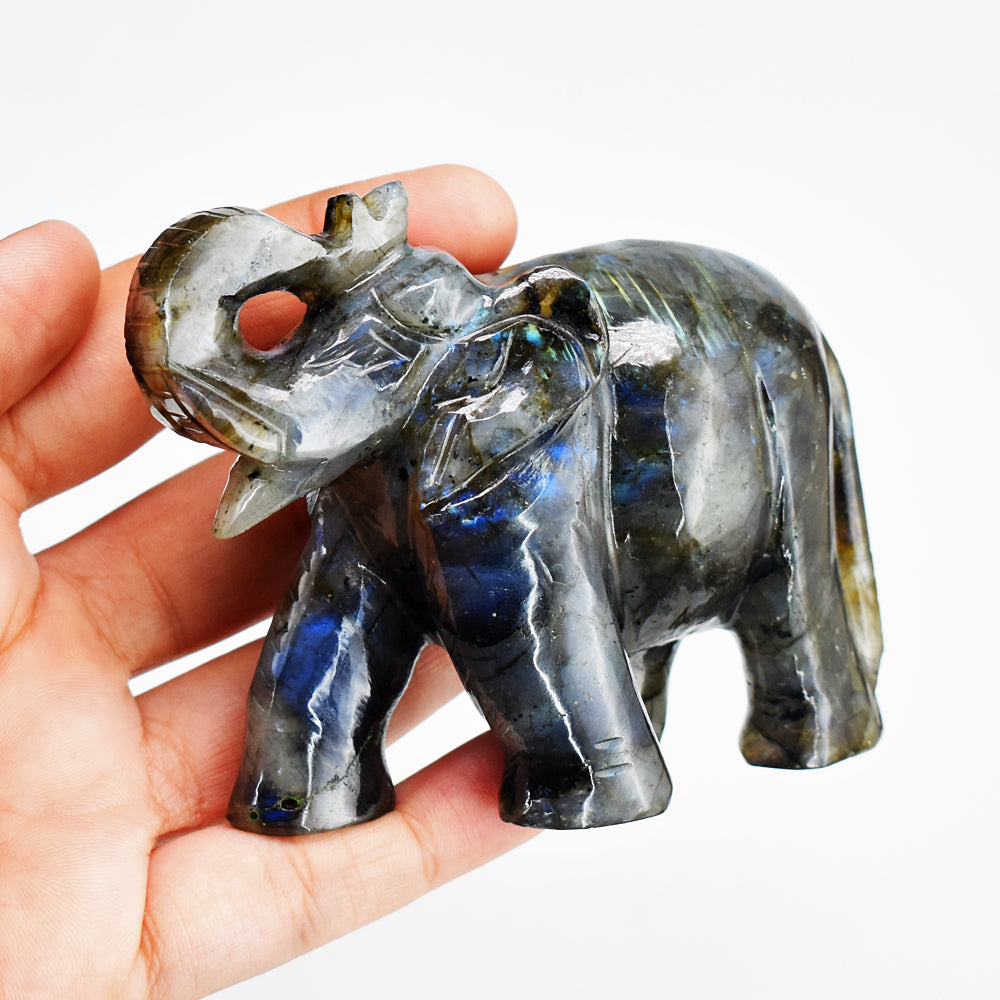 Blue Flash  Labradorite  1185.00 Cts Genuine  Hand Carved  Crystal Gemstone Carving Elephant