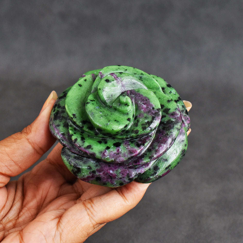 gemsmore:921.00 Cts Exclusive Ruby Zoisite Hand  Carved  Genuine Carving Rose Flower Gemstone