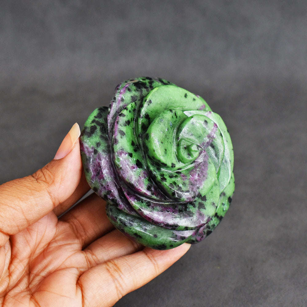 gemsmore:921.00 Cts Exclusive Ruby Zoisite Hand  Carved  Genuine Carving Rose Flower Gemstone