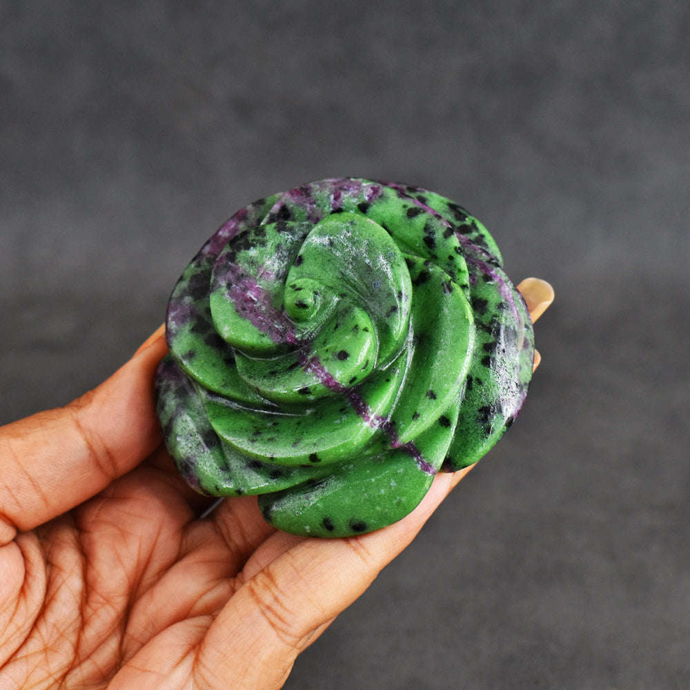 gemsmore:921.00 Cts Exclusive Ruby Zoisite Hand  Carved  Genuine Carving Rose Flower Gemstone