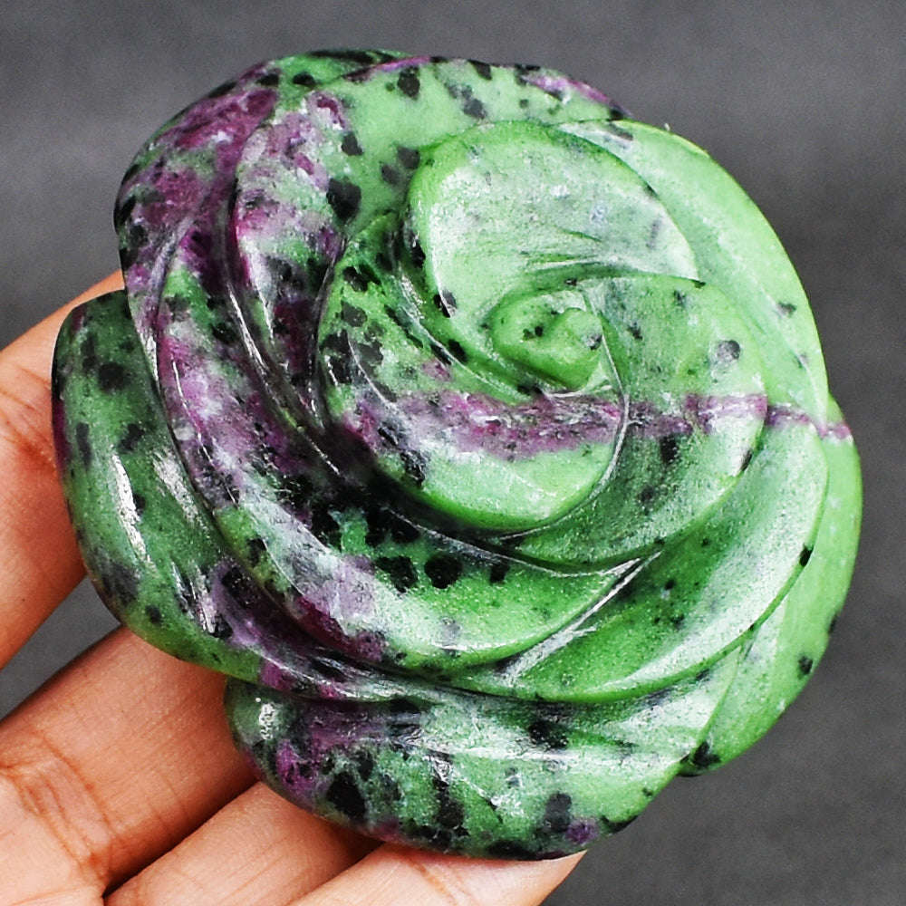 gemsmore:921.00 Cts Exclusive Ruby Zoisite Hand  Carved  Genuine Carving Rose Flower Gemstone