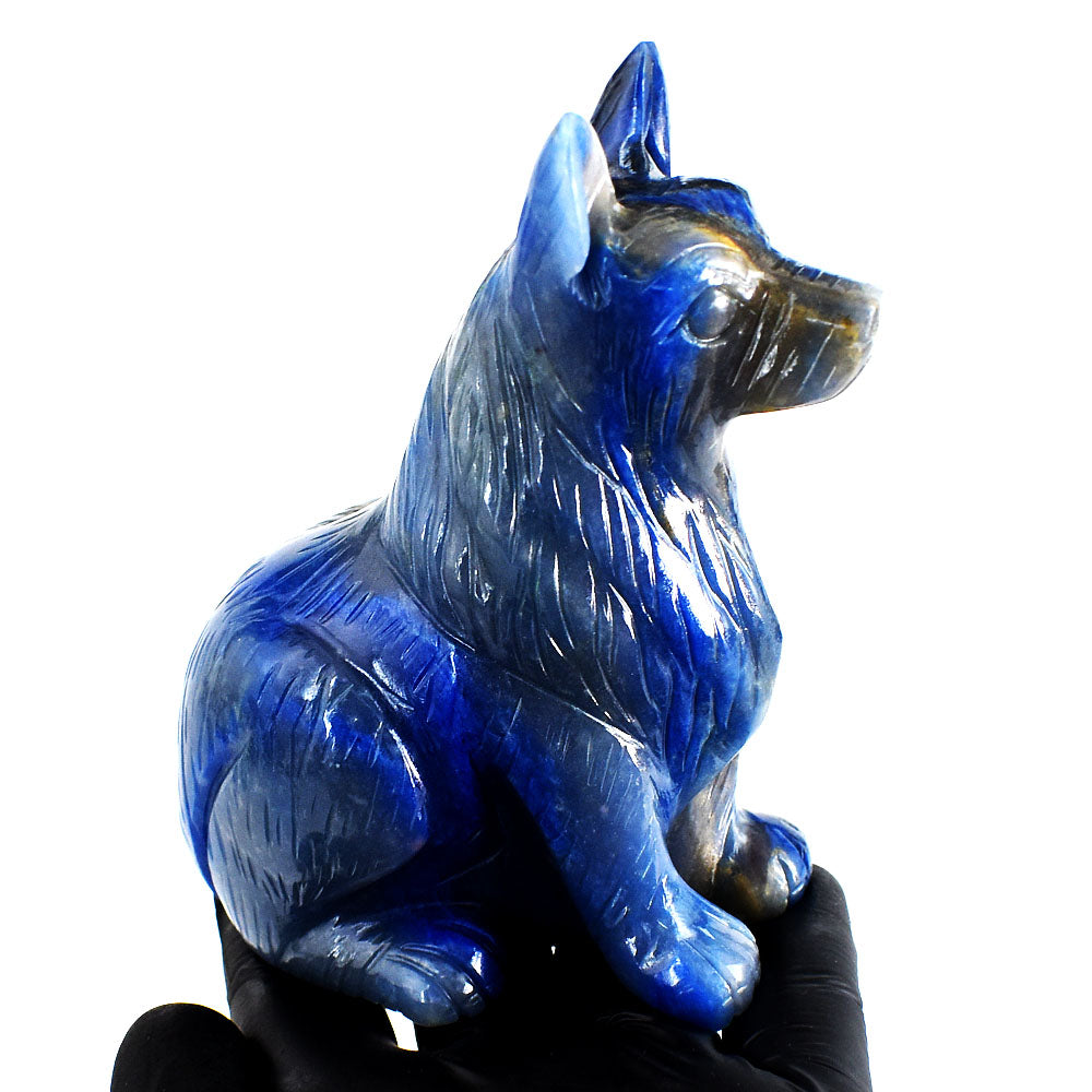 Natural 2391.00 Cts Genuine Blue Lapis Lazuli Crystal Hand Carved Wolf  Gemstone Carving