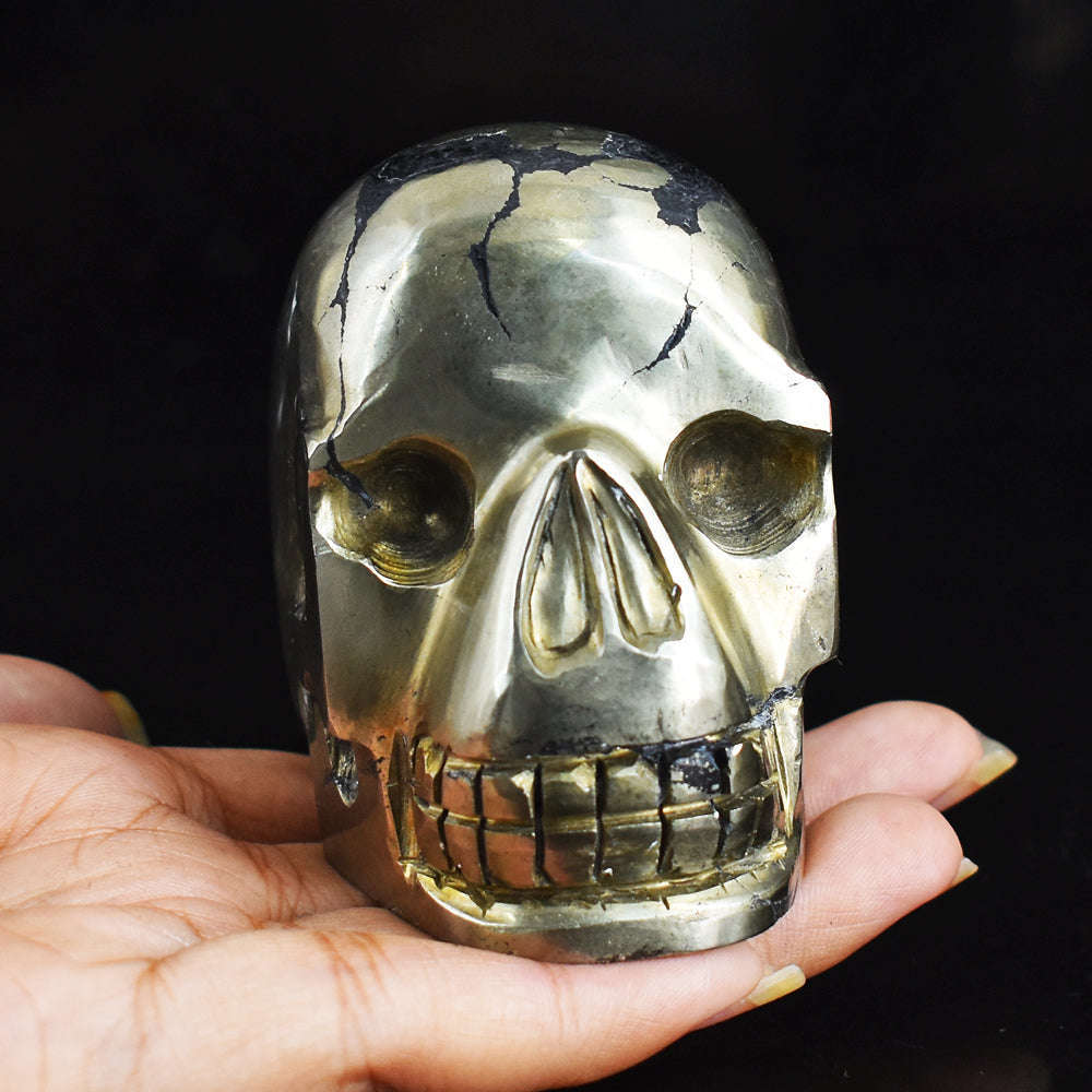 gemsmore:Amazing  2475.00 Carats  Genuine Pyrite  Hand Carved  Skull  Gemstone  Carving