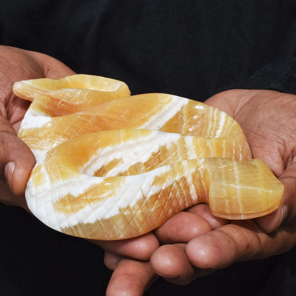 gemsmore:Amazing  3050.00  Cts Genuine Yellow Rhodochrosite  Hand Carved Crystal Gemstone Carving Snake