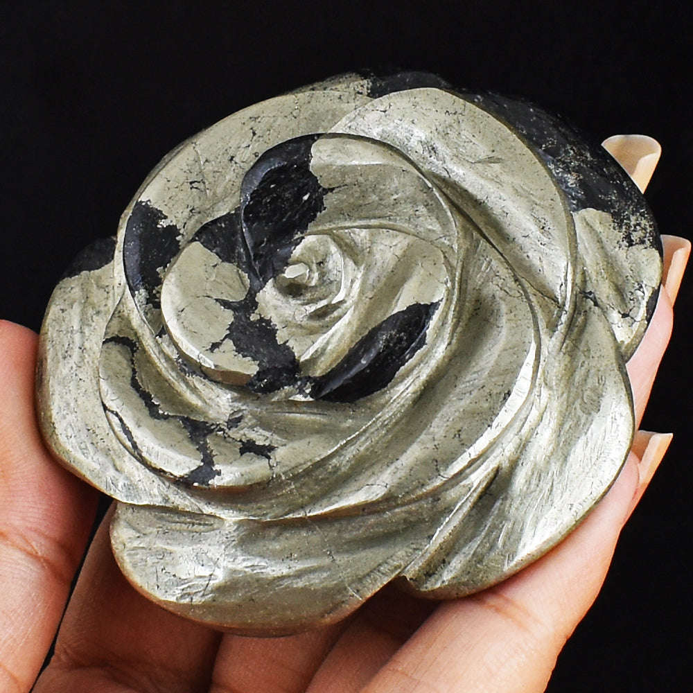 gemsmore:Amazing  739.00 Carats  Genuine Pyrite  Hand  Carved  Rose  Flower  Gemstone  Carving