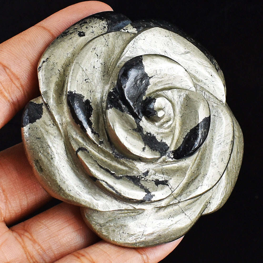 gemsmore:Amazing  739.00 Carats  Genuine Pyrite  Hand  Carved  Rose  Flower  Gemstone  Carving