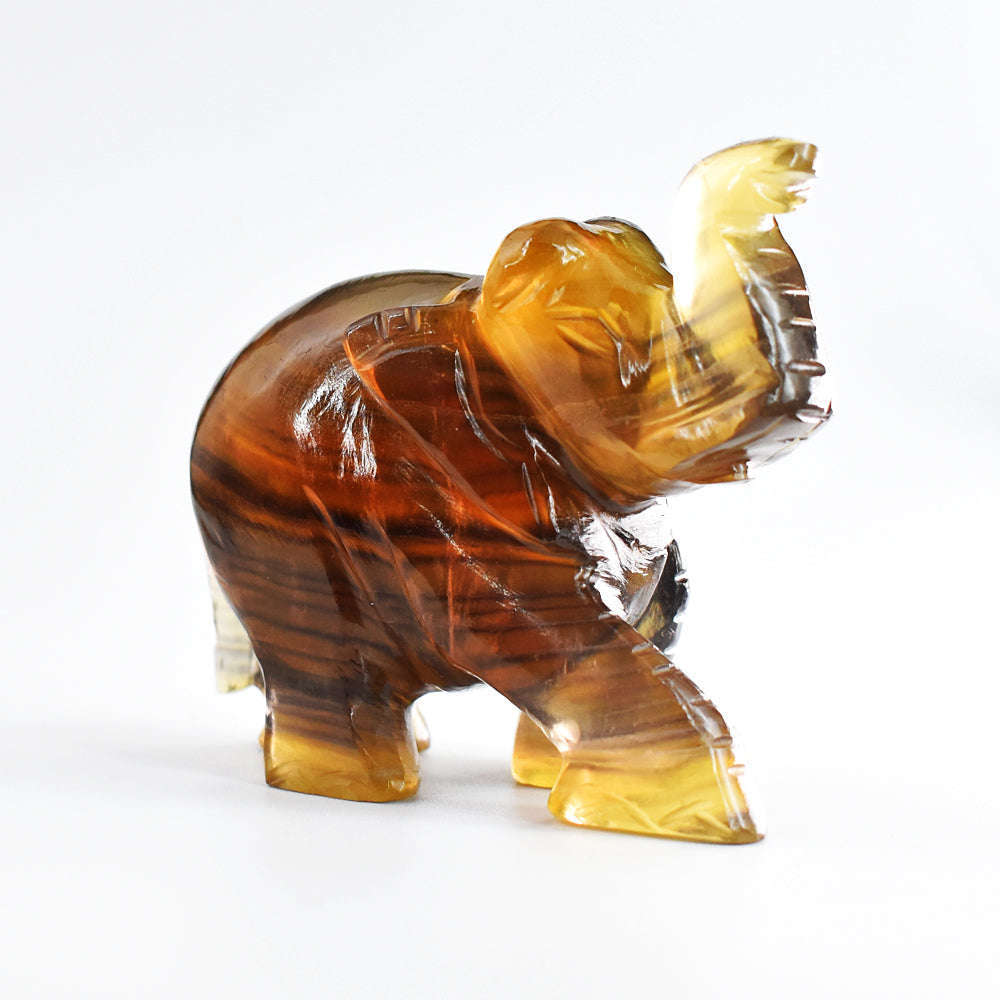 gemsmore:Amazing  Multicolor Fluorite Hand Carved Genuine Crystal Gemstone Carving Elephant