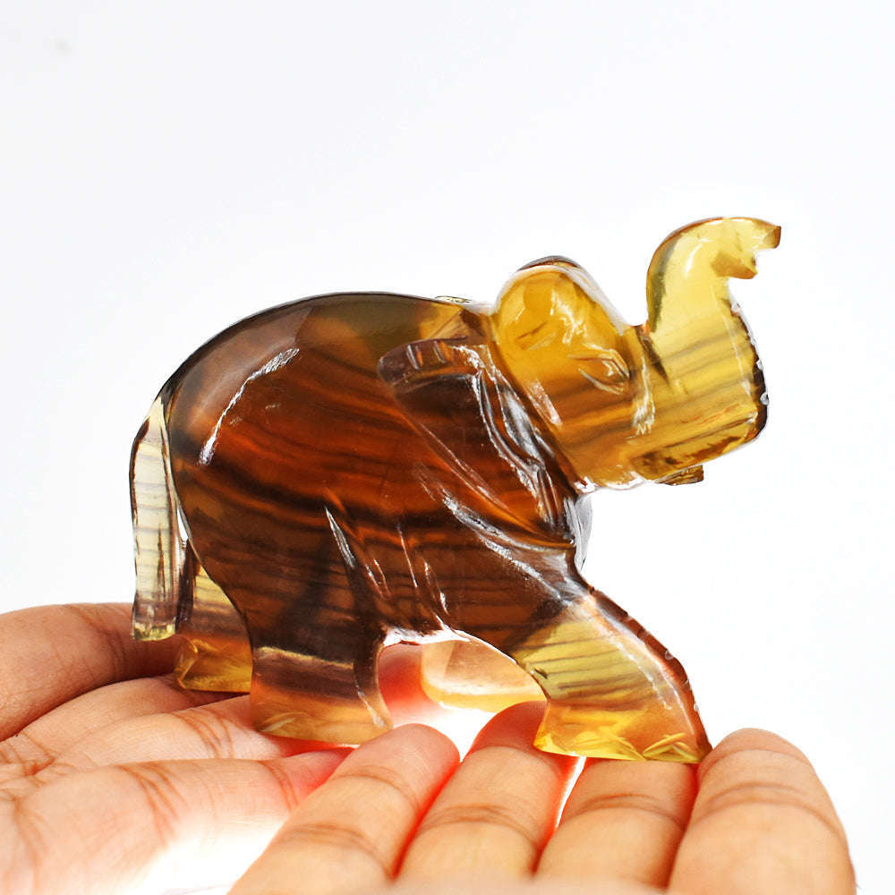 gemsmore:Amazing  Multicolor Fluorite Hand Carved Genuine Crystal Gemstone Carving Elephant