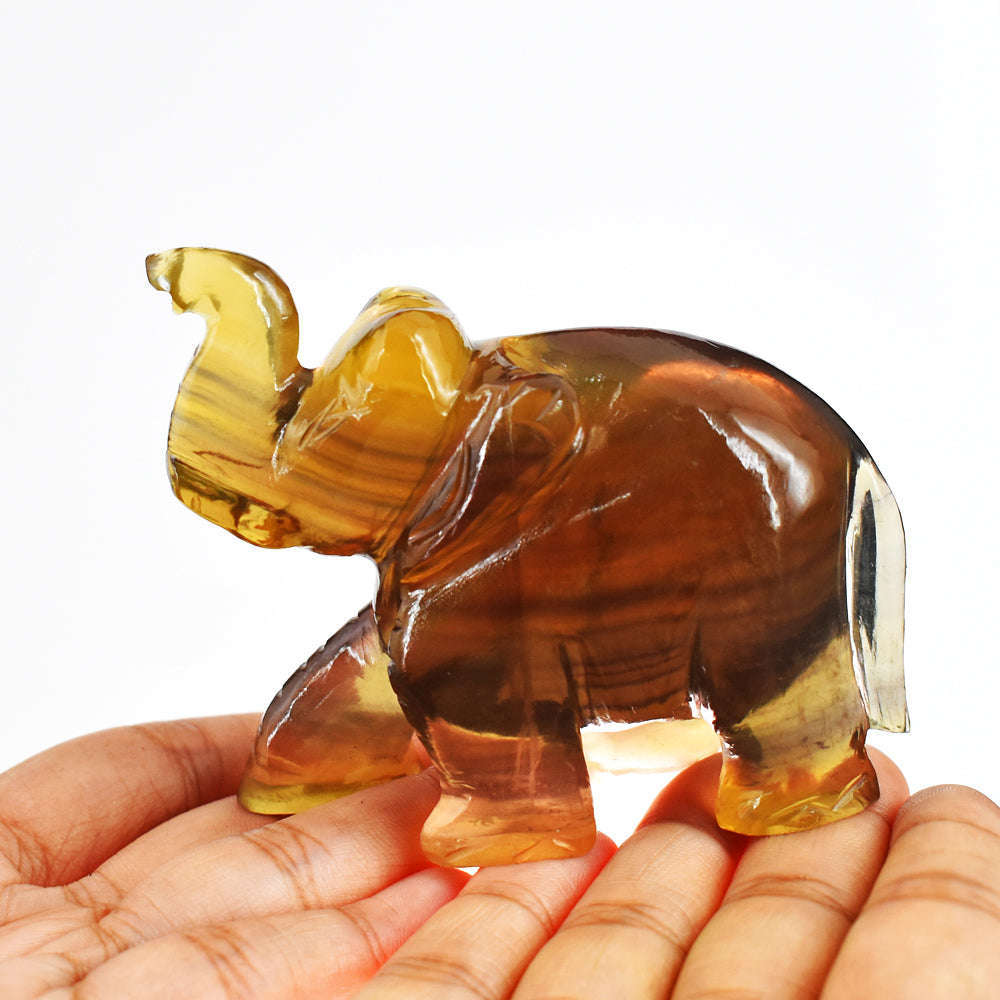gemsmore:Amazing  Multicolor Fluorite Hand Carved Genuine Crystal Gemstone Carving Elephant