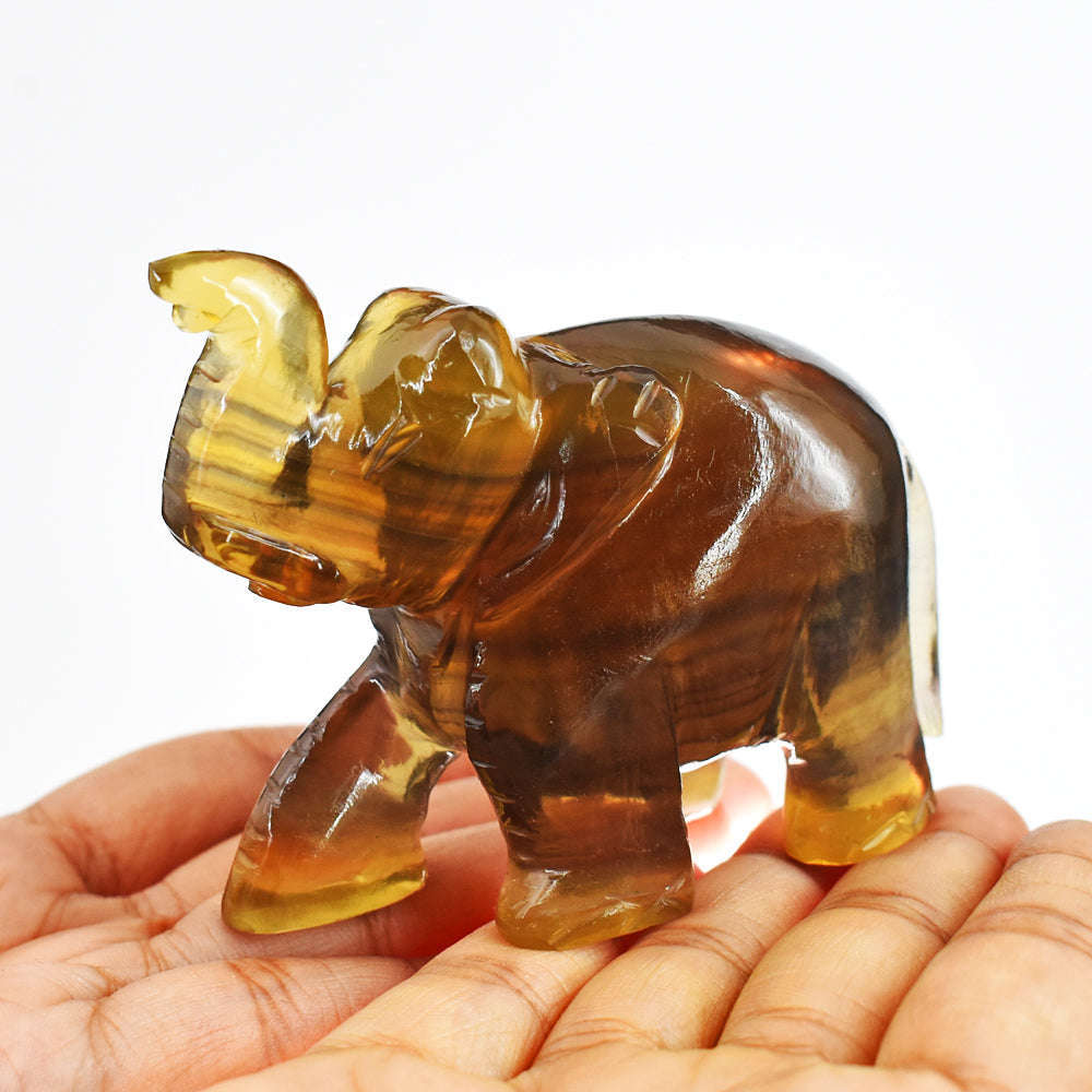 gemsmore:Amazing  Multicolor Fluorite Hand Carved Genuine Crystal Gemstone Carving Elephant
