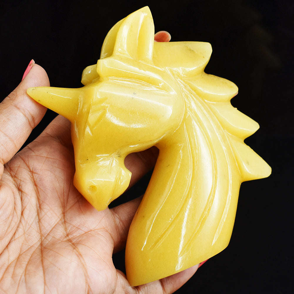 gemsmore:Artisian  1432.00 Cts Genuine Aventurine Hand Carved Crystal Gemstone Carving Unicorn Head