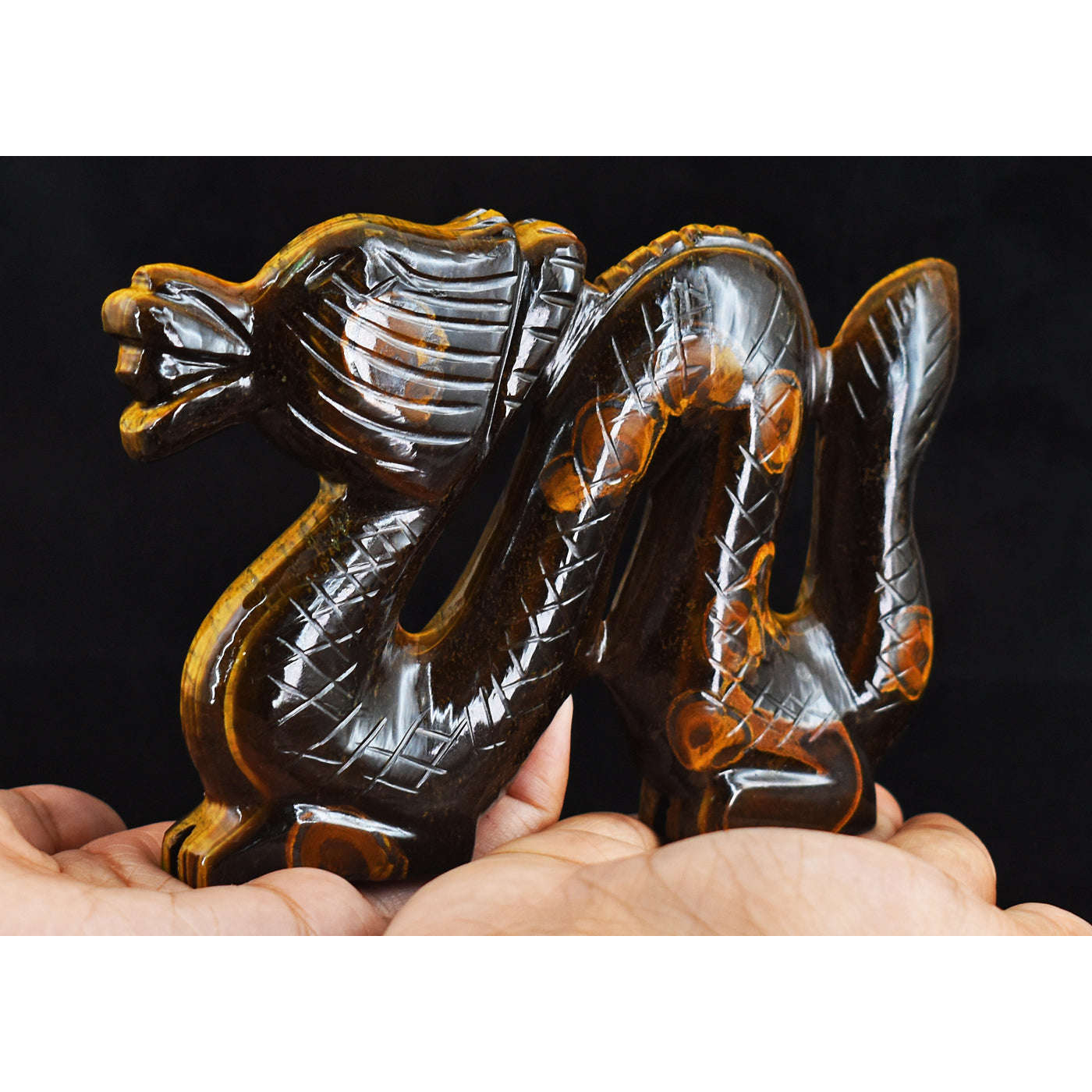 gemsmore:Artisian  1899.00 Carats  Genuine  Golden  Tiger  Eye  Hand Carved Dragon Gemstone Carving