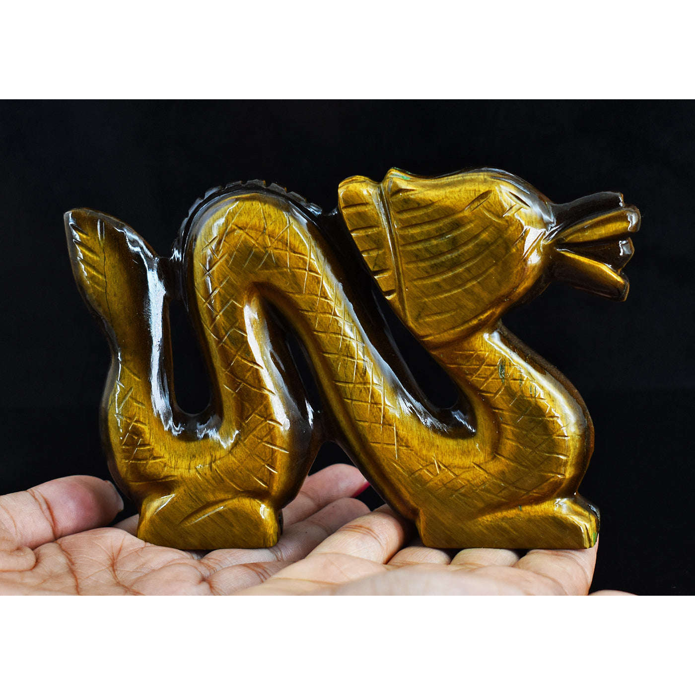 gemsmore:Artisian  1899.00 Carats  Genuine  Golden  Tiger  Eye  Hand Carved Dragon Gemstone Carving