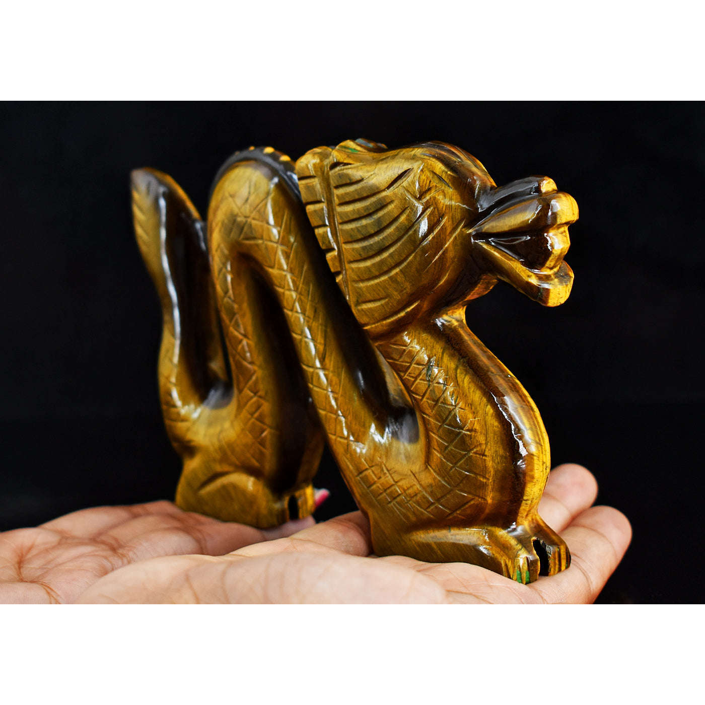 gemsmore:Artisian  1899.00 Carats  Genuine  Golden  Tiger  Eye  Hand Carved Dragon Gemstone Carving