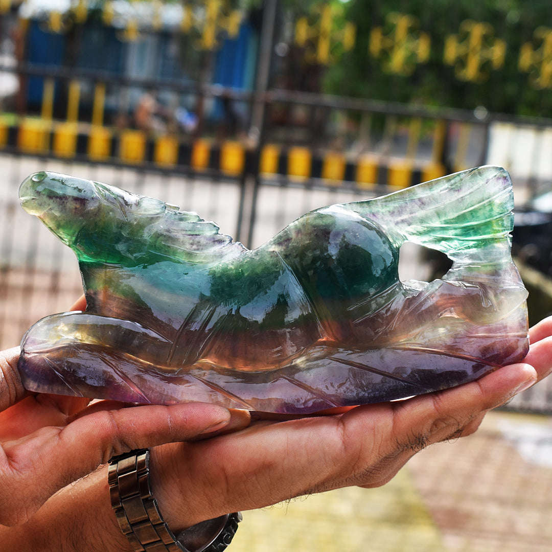 gemsmore:Artisian  4620.00 Cts  Genuine Multicolor Fluorite  Hand Carved Horse Gemstone Carving